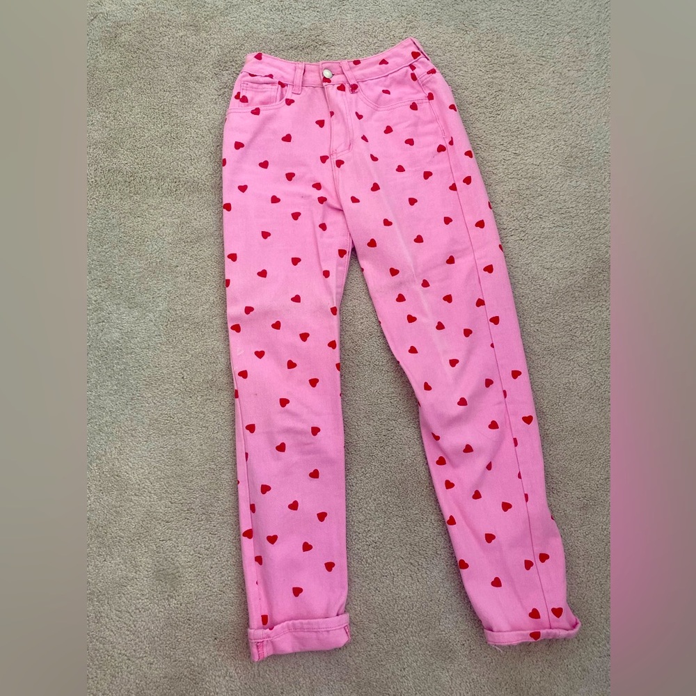 Straight Leg Pink Heart Jeans Size 27